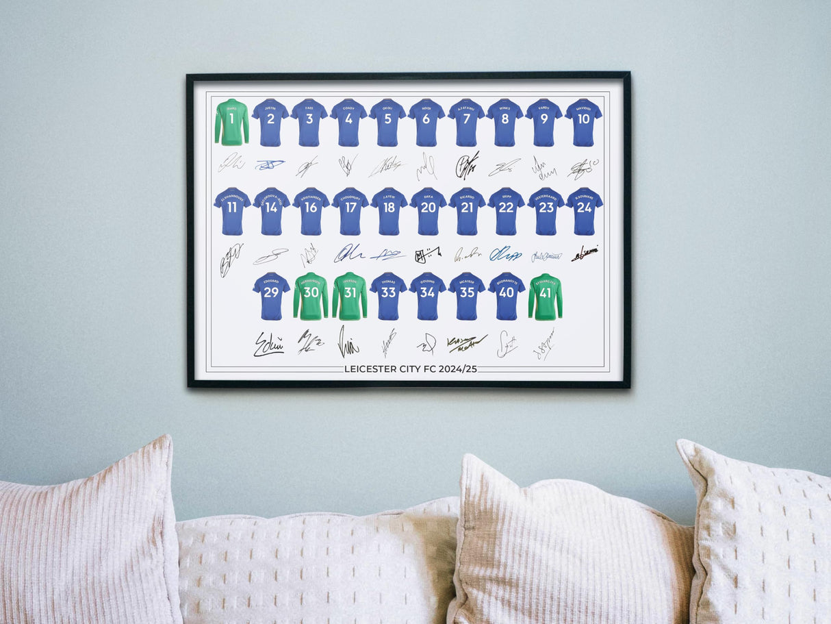 Leicester City FC Signed 2024-25 Team Poster Print Autographed By Full Squad, Leicester City Gifts