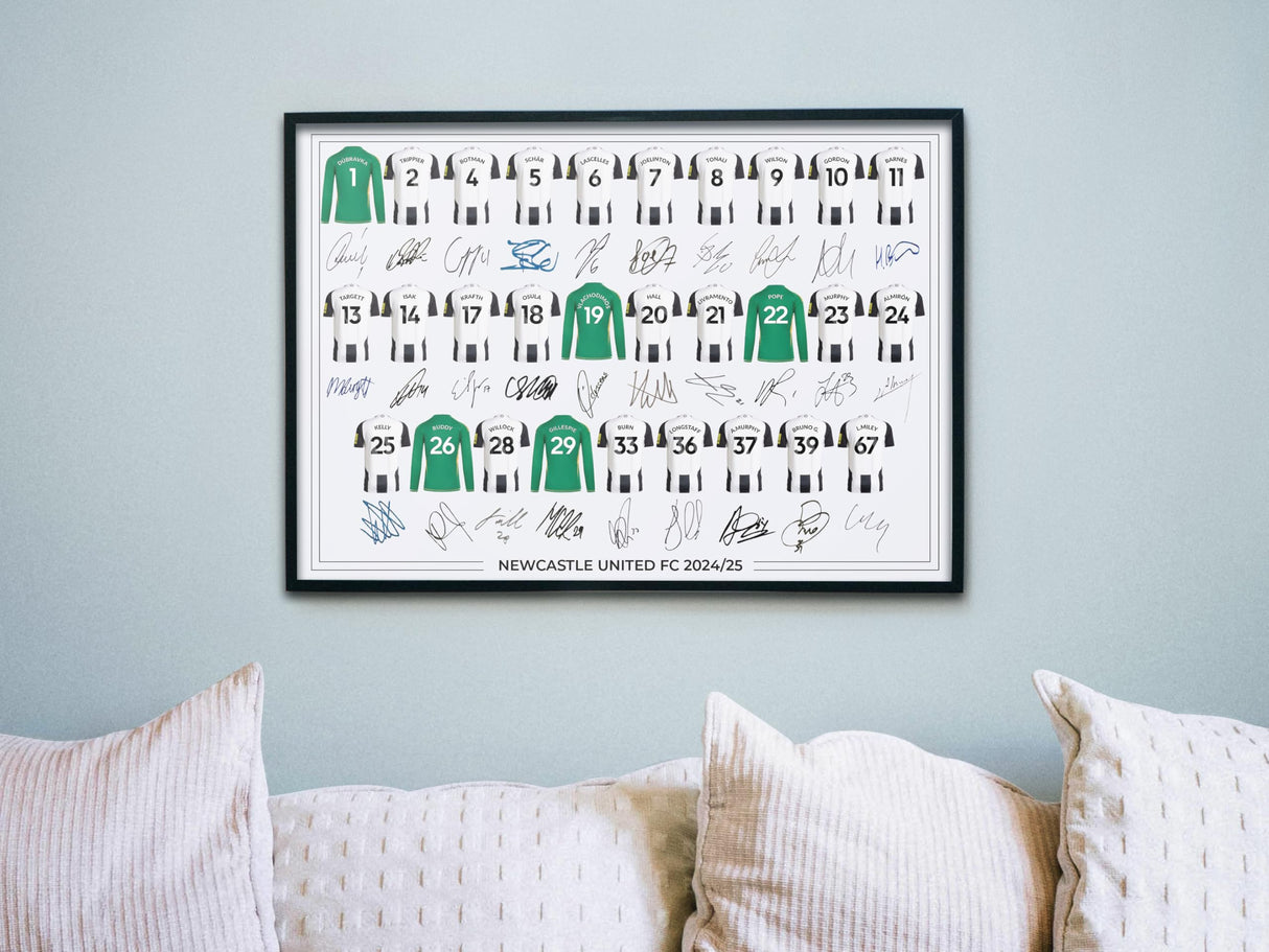 Newcastle United FC Signed 2024-25 Team Poster Print Autographed By Full Squad, Newcastle United Gifts