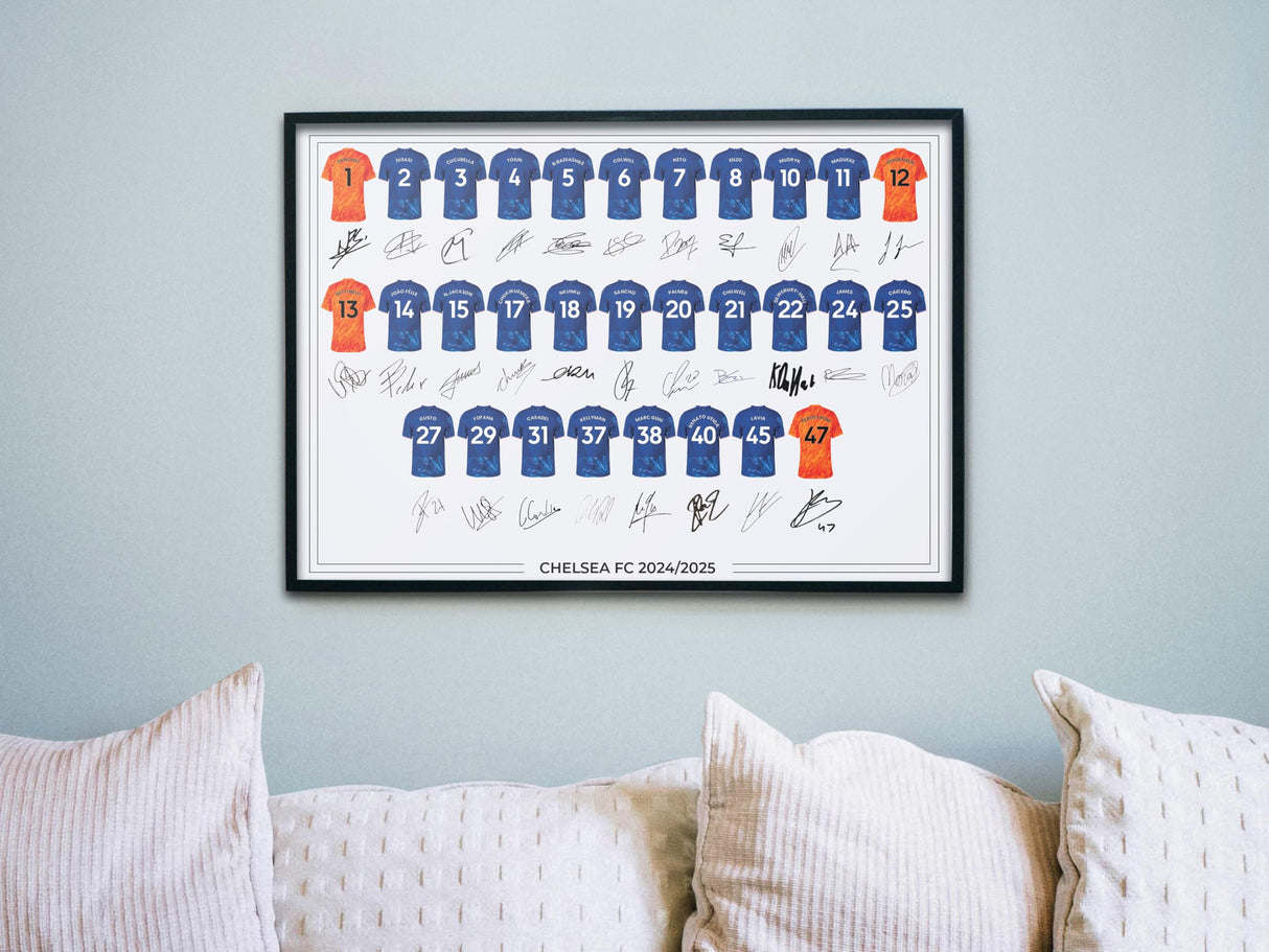 Cheslea FC Signed 2024-25 Team Poster Print Autographed By Full Squad, Chelsea Gifts