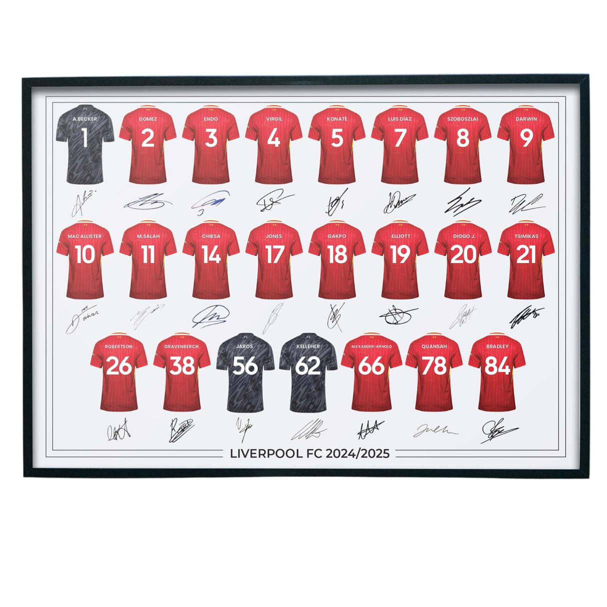 Liverpool FC Signed 2024-25 Team Poster Print Autographed By Full Squad, Liverpool Gifts