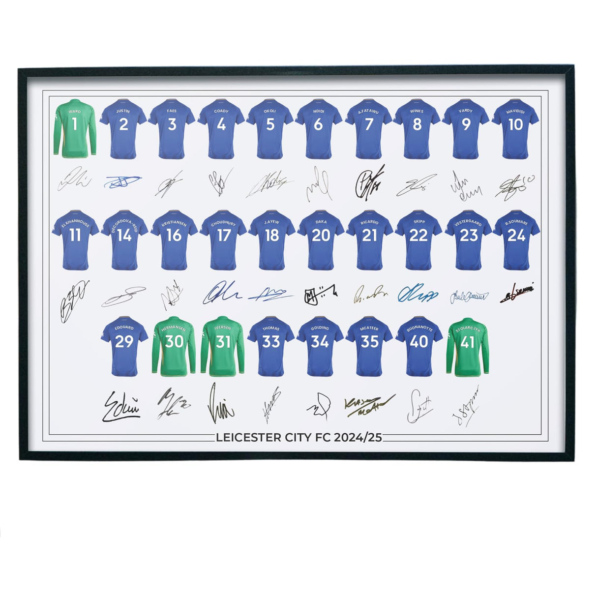 Leicester City FC Signed 2024-25 Team Poster Print Autographed By Full Squad, Leicester City Gifts