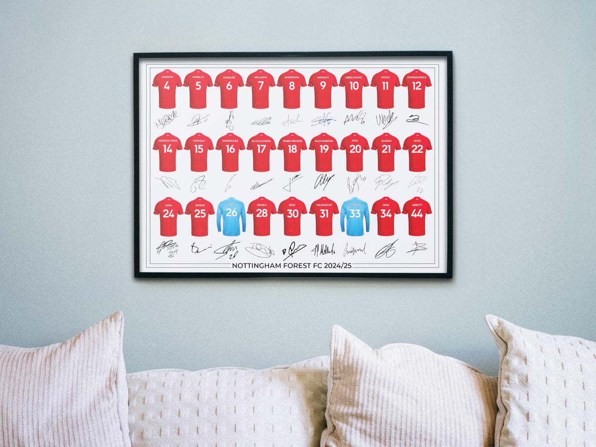 Nottingham Forest FC Signed 2024-25 Team Poster Print Autographed By Full Squad, Nottingham Forest Gifts
