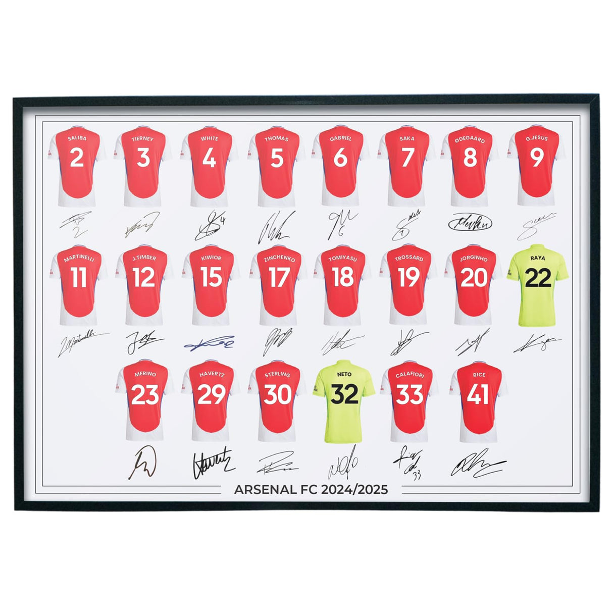 Arsenal FC Signed 2024-25 Team Poster Print Autographed By Full Squad, Arsenal Gifts