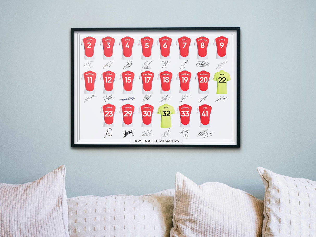 Arsenal FC Signed 2024-25 Team Poster Print Autographed By Full Squad, Arsenal Gifts