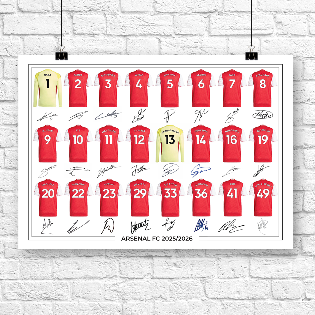 Arsenal FC Signed 2025-26 Signed Team Poster, Autographed By Full Squad, Choose Framed or Print Only