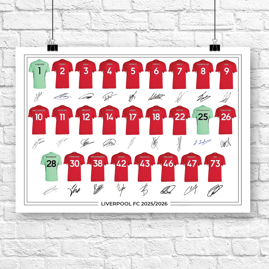 Liverpool FC Signed 2025-26 Signed Team Poster, Autographed By Full Squad, Choose Framed or Print Only
