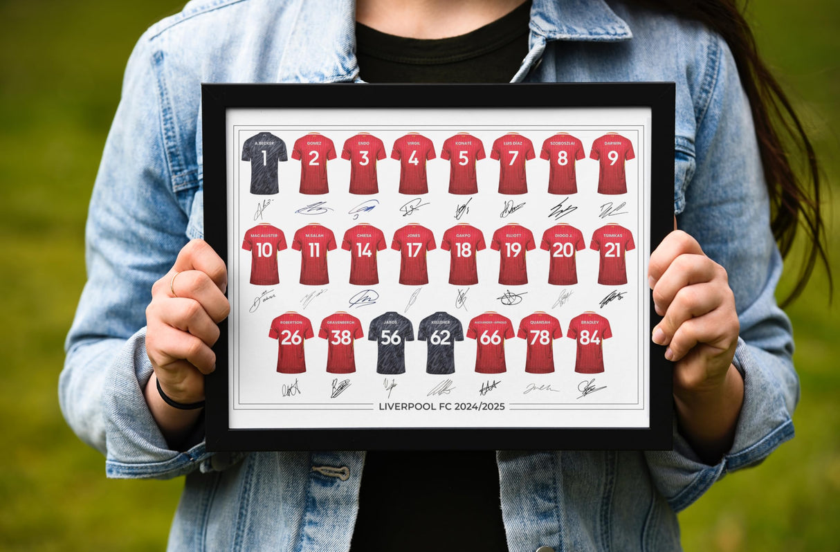 Liverpool FC Signed 2024-25 Team Poster Print Autographed By Full Squad, Liverpool Gifts