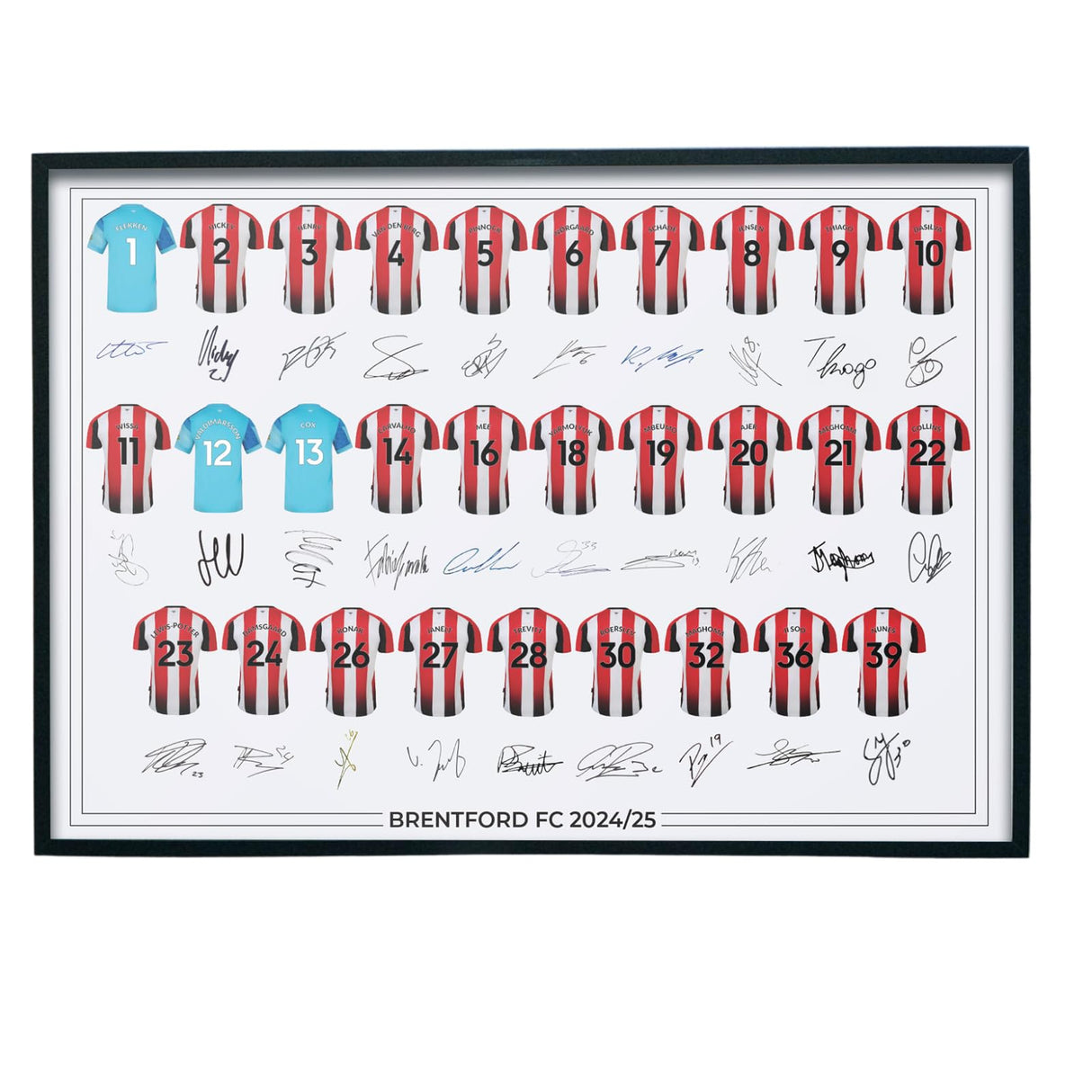 Brentford FC Signed 2024-25 Team Poster Print Autographed By Full Squad, Brentford Gifts