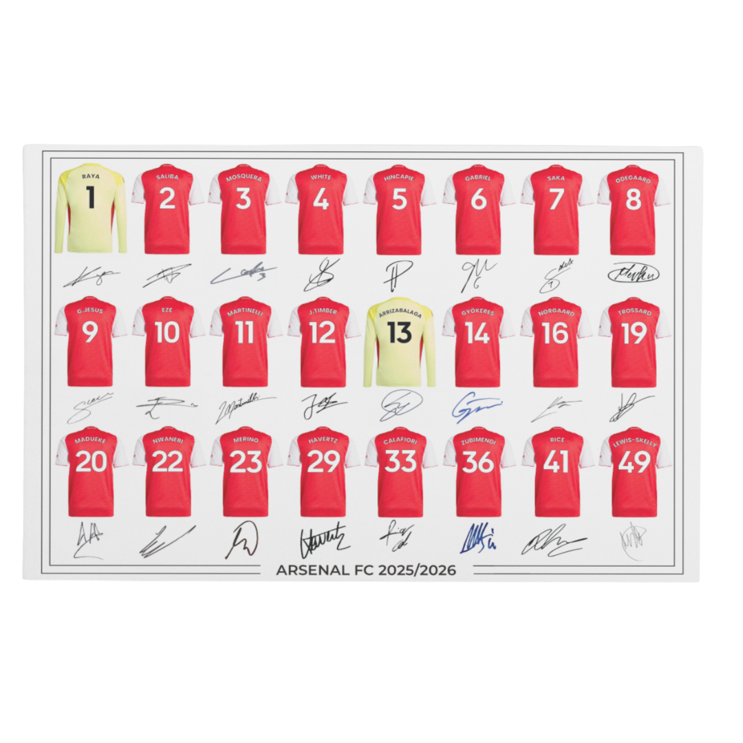 Arsenal FC Signed 2025-26 Signed Team Poster, Autographed By Full Squad, Choose Framed or Print Only
