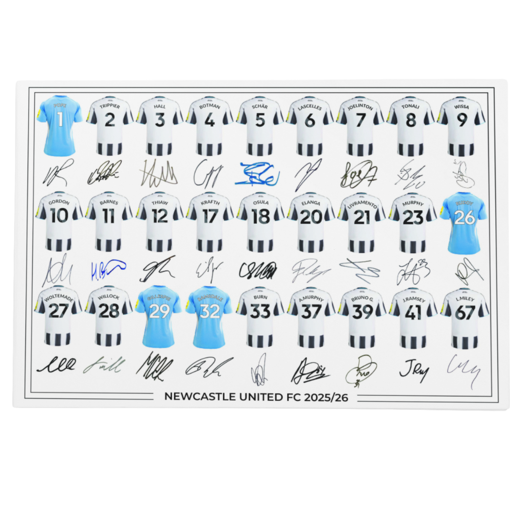 Newcastle United FC Signed 2025-26 Signed Team Poster, Autographed By Full Squad, Choose Framed or Print Only