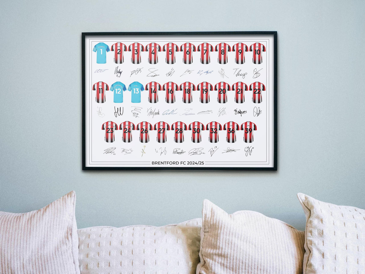 Brentford FC Signed 2024-25 Team Poster Print Autographed By Full Squad, Brentford Gifts
