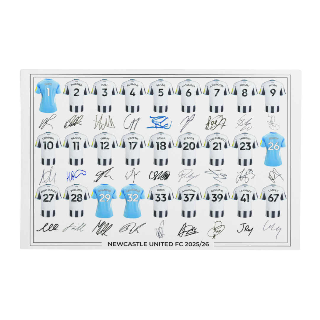 Newcastle United FC Signed 2025-26 Signed Team Poster, Autographed By Full Squad, Choose Framed or Print Only