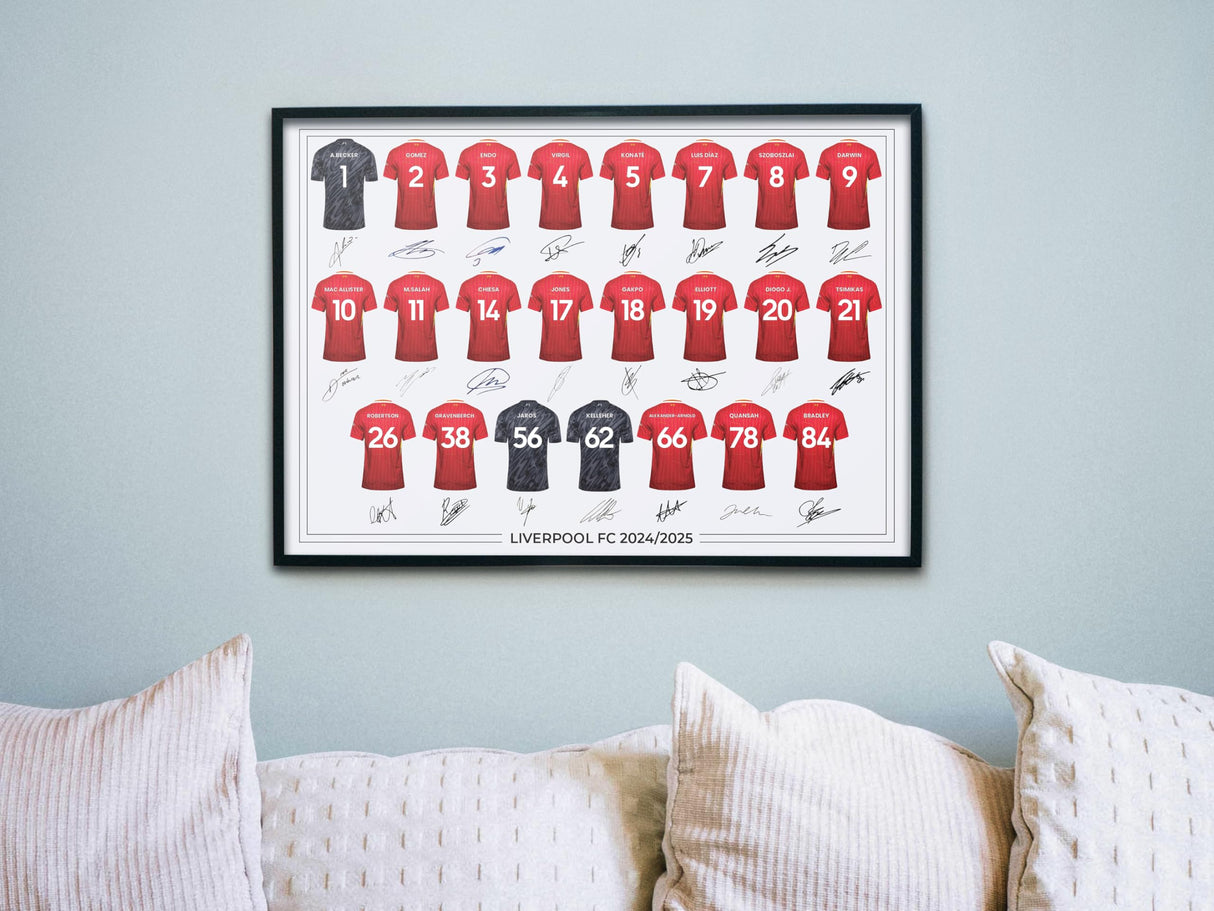 Liverpool FC Signed 2024-25 Team Poster Print Autographed By Full Squad, Liverpool Gifts