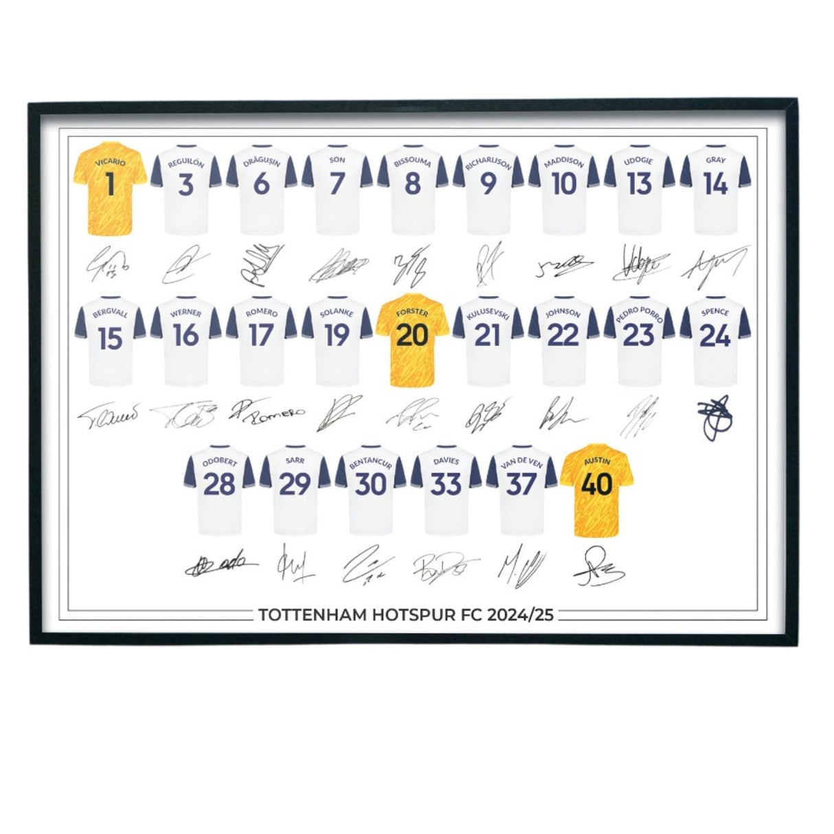 Tottenham Hotspur FC Signed 2024-25 Team Poster Print Autographed By Full Squad, Tottenham Hotspur Gifts