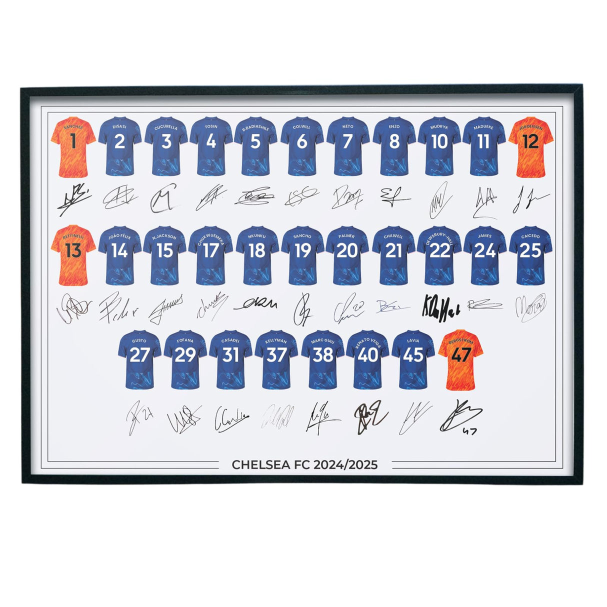 Cheslea FC Signed 2024-25 Team Poster Print Autographed By Full Squad, Chelsea Gifts