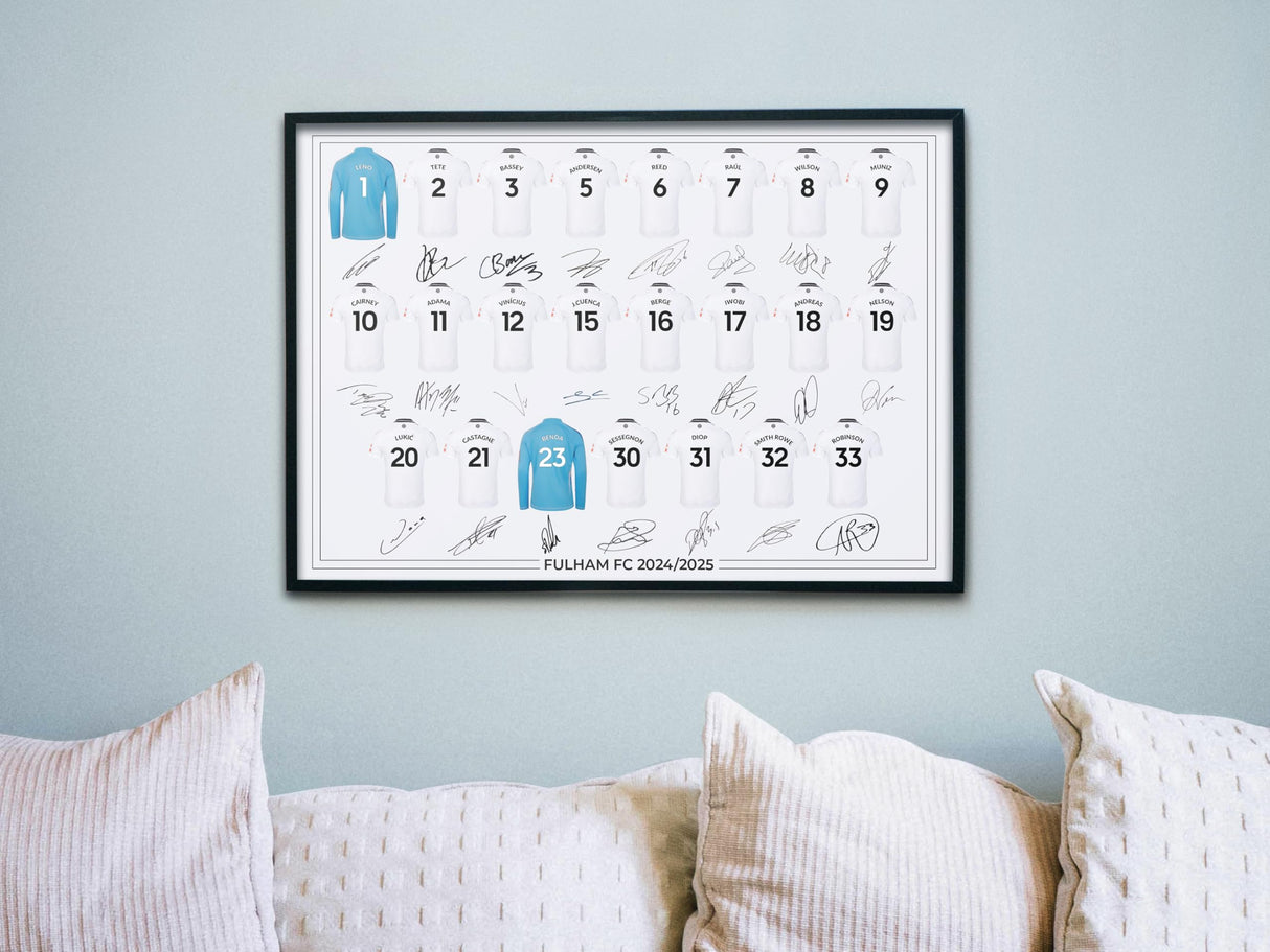 Fulham FC Signed 2024-25 Team Poster Print Autographed By Full Squad, Fulham Gifts