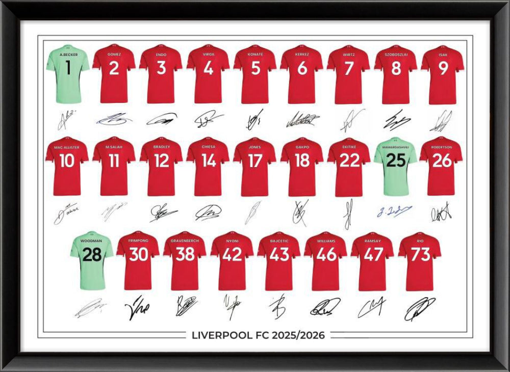 Liverpool FC Signed 2025-26 Signed Team Poster, Autographed By Full Squad, Choose Framed or Print Only