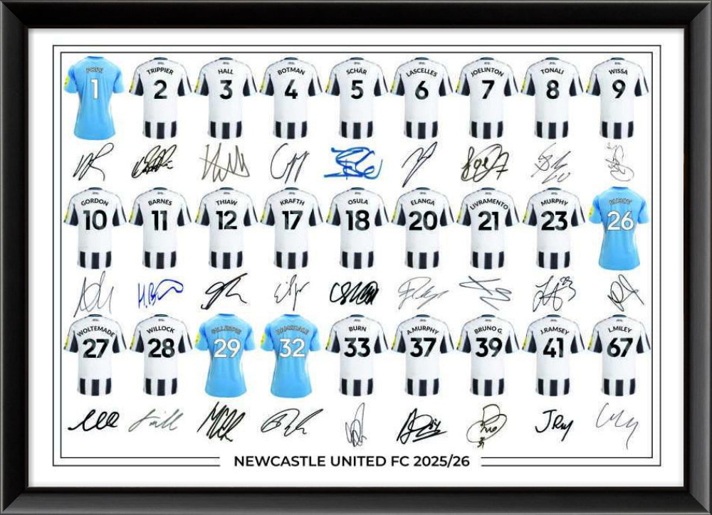 Newcastle United FC Signed 2025-26 Signed Team Poster, Autographed By Full Squad, Choose Framed or Print Only