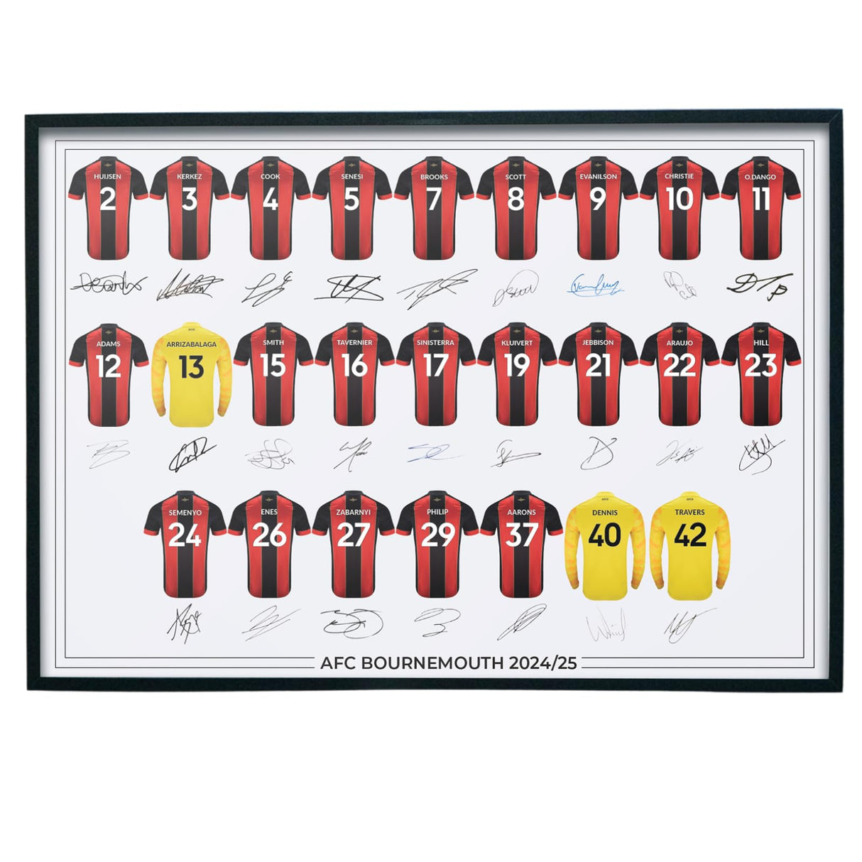 AFC Bournemouth Signed 2024-25 Team Poster Print Autographed By Full Squad, Bournemouth Gifts
