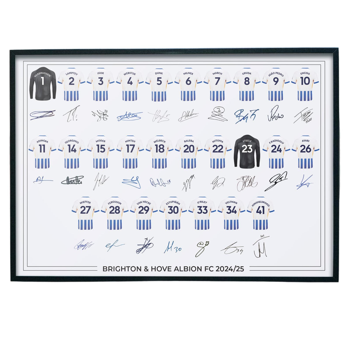 Brighton & Hove Albion FC Signed 2024-25 Team Poster Print Autographed By Full Squad, Brighton & Hove Albion Gifts