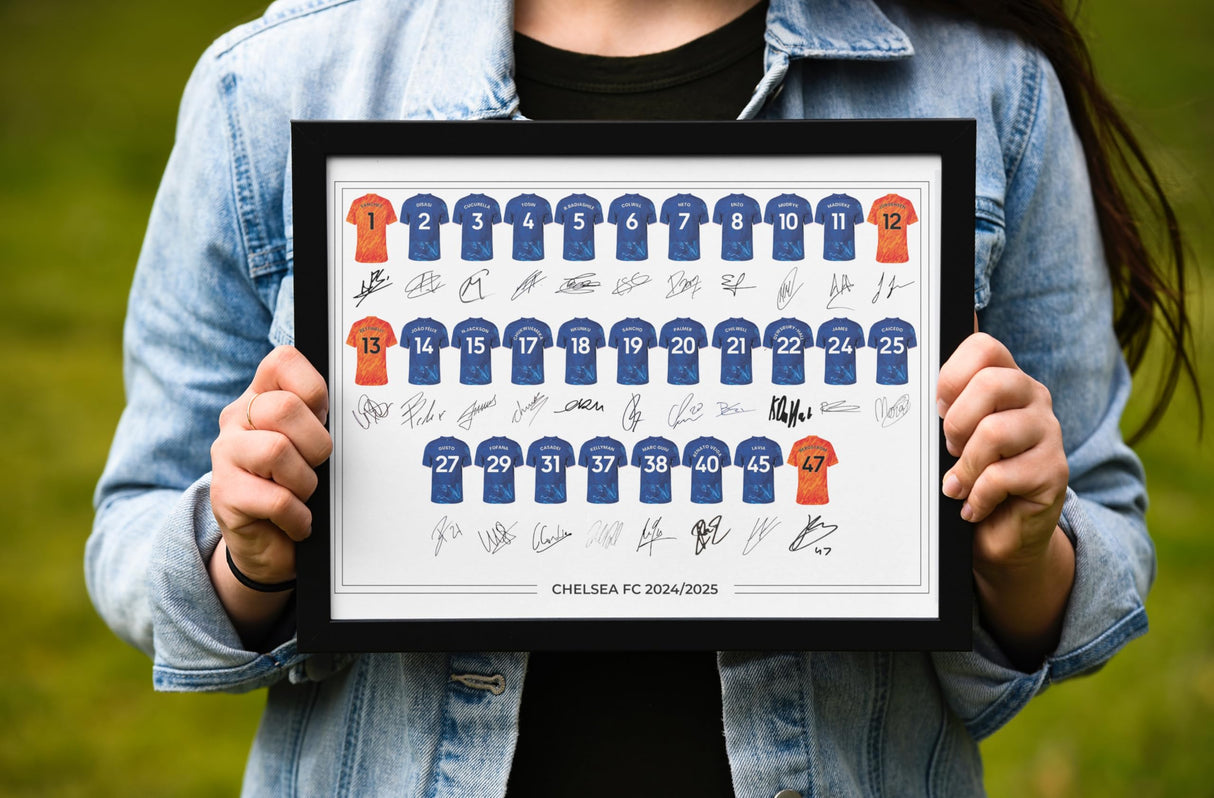 Cheslea FC Signed 2024-25 Team Poster Print Autographed By Full Squad, Chelsea Gifts