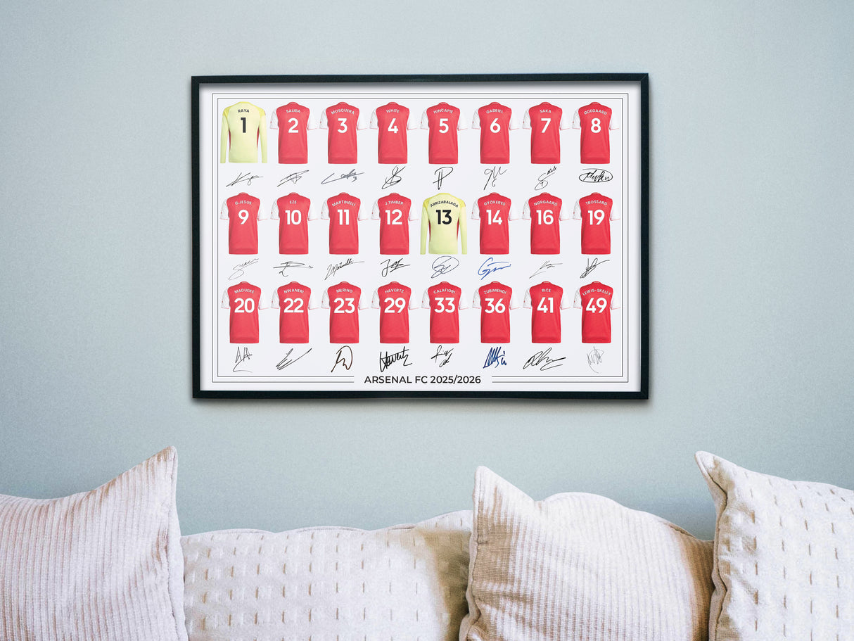 Arsenal FC Signed 2025-26 Signed Team Poster, Autographed By Full Squad, Choose Framed or Print Only