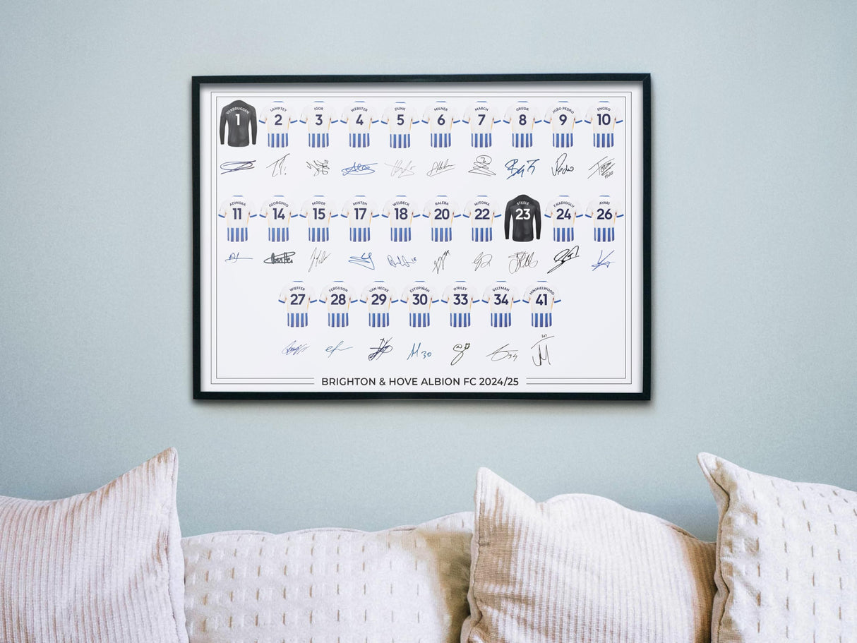 Brighton & Hove Albion FC Signed 2024-25 Team Poster Print Autographed By Full Squad, Brighton & Hove Albion Gifts