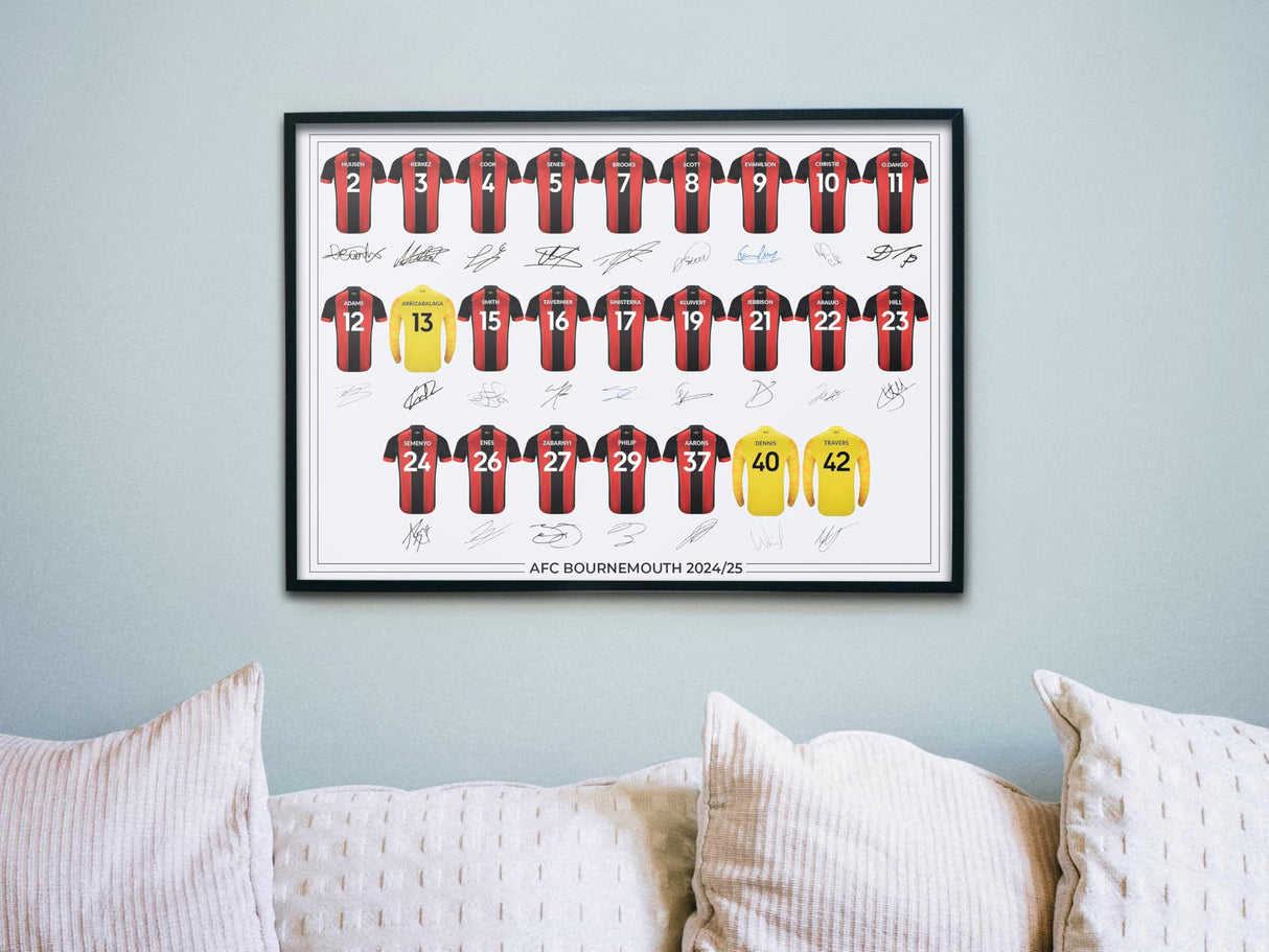 AFC Bournemouth Signed 2024-25 Team Poster Print Autographed By Full Squad, Bournemouth Gifts