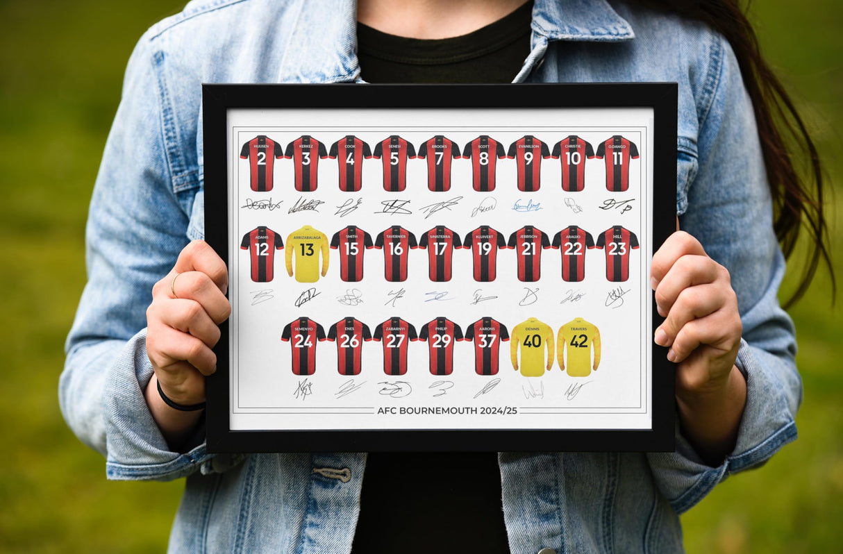 AFC Bournemouth Signed 2024-25 Team Poster Print Autographed By Full Squad, Bournemouth Gifts