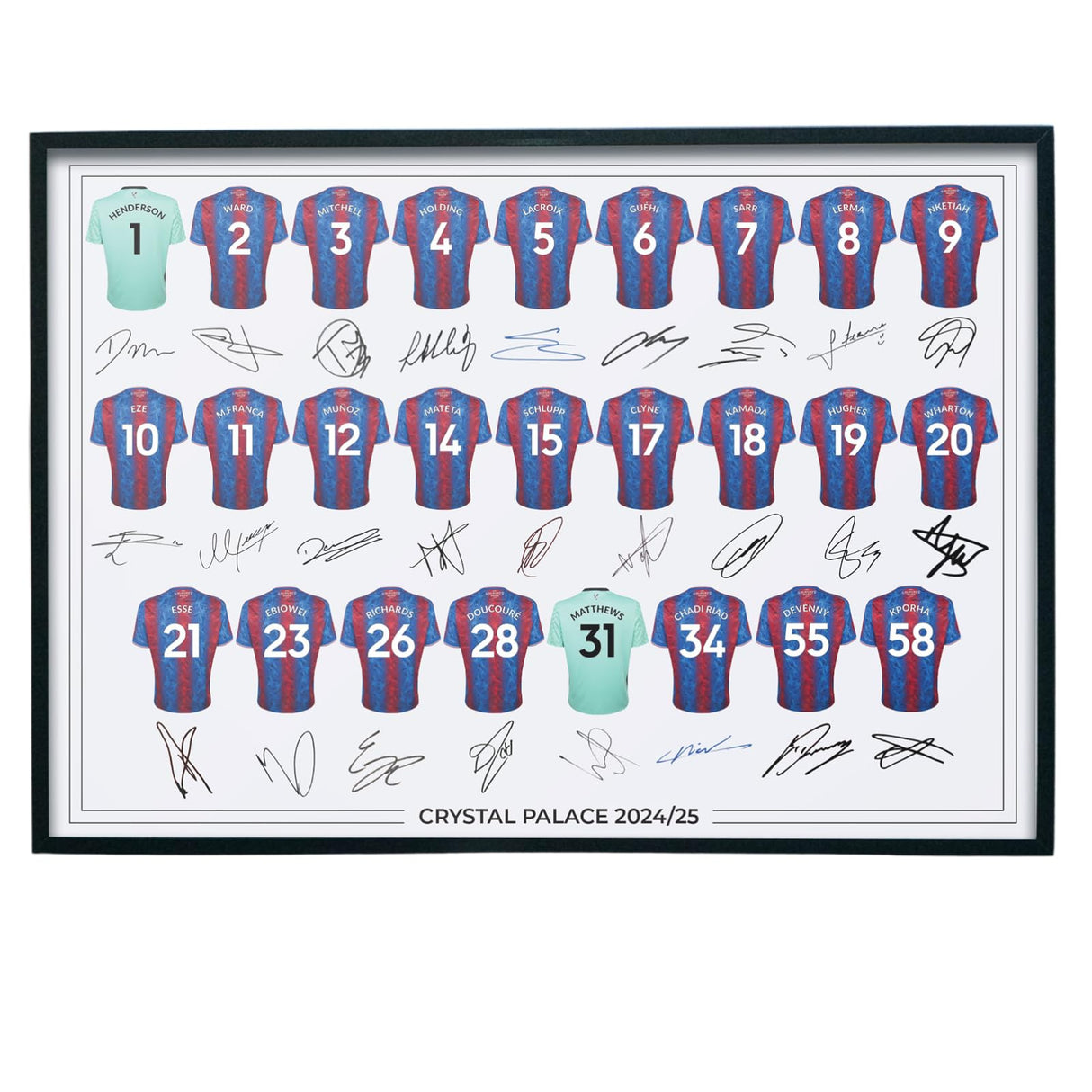 Crystal Palace FC Signed 2024-25 Team Poster Print Autographed By Full Squad, Crystal Palace Gifts
