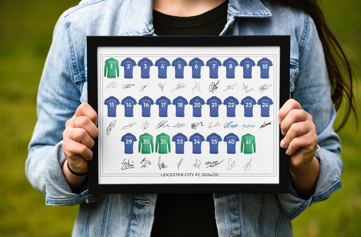 Leicester City FC Signed 2024-25 Team Poster Print Autographed By Full Squad, Leicester City Gifts