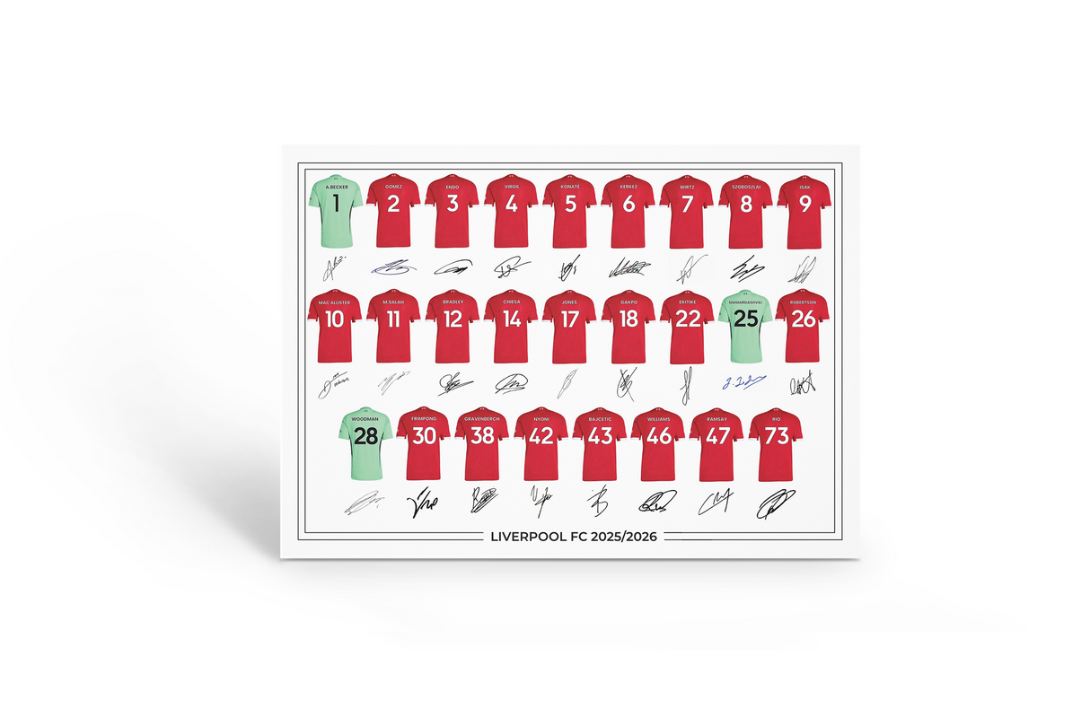 Liverpool FC Signed 2025-26 Signed Team Poster, Autographed By Full Squad, Choose Framed or Print Only