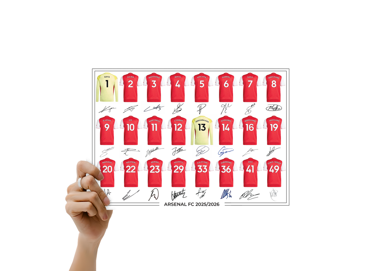 Arsenal FC Signed 2025-26 Signed Team Poster, Autographed By Full Squad, Choose Framed or Print Only