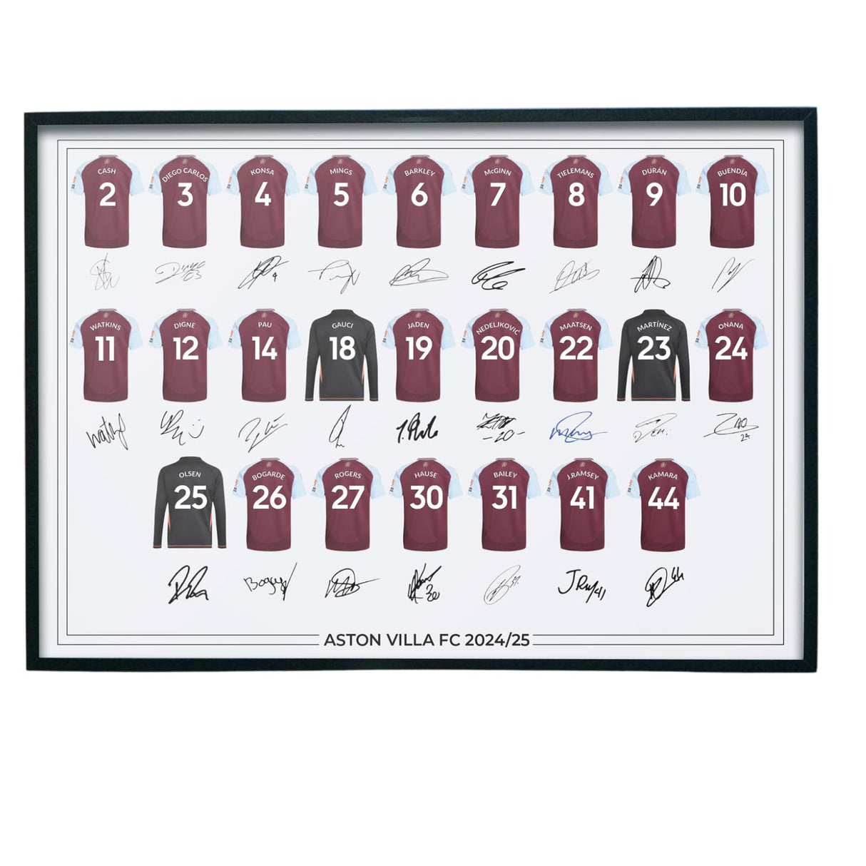 Aston Villa FC Signed 2024-25 Team Poster Print Autographed By Full Squad, Aston Villa Gifts
