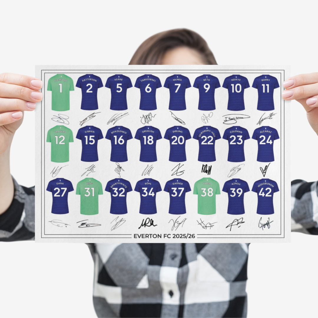 Everton FC Signed 2025-26 Signed Team Poster, Autographed By Full Squad, Choose Framed or Print Only