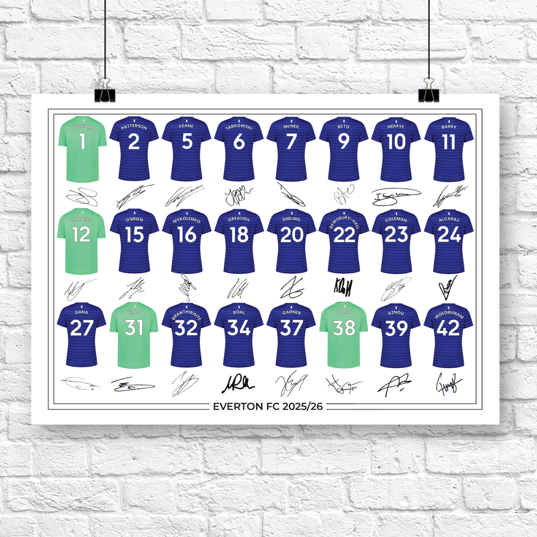 Everton FC Signed 2025-26 Signed Team Poster, Autographed By Full Squad, Choose Framed or Print Only