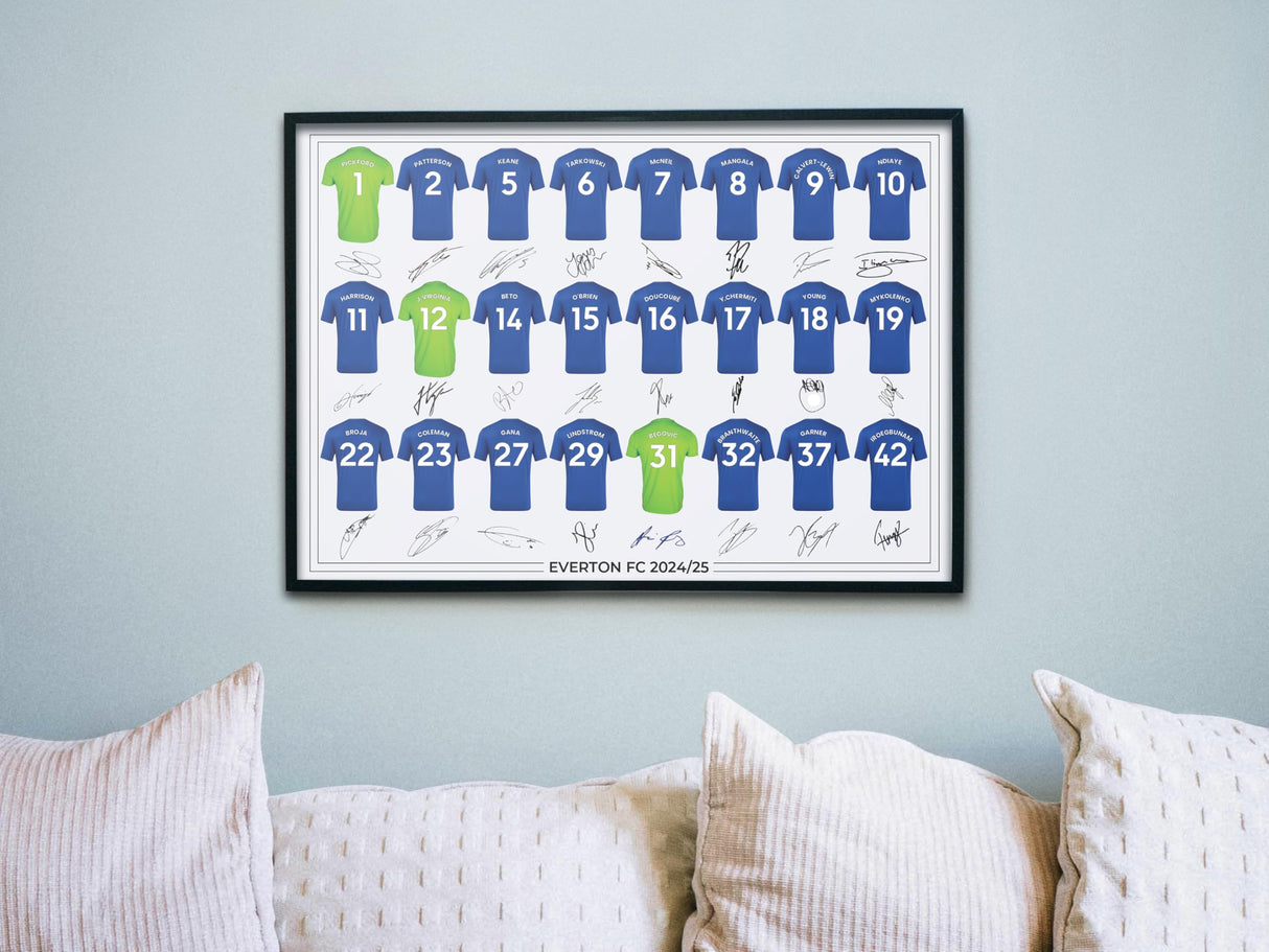 Everton FC Signed 2024-25 Team Poster Print Autographed By Full Squad, Everton Gifts