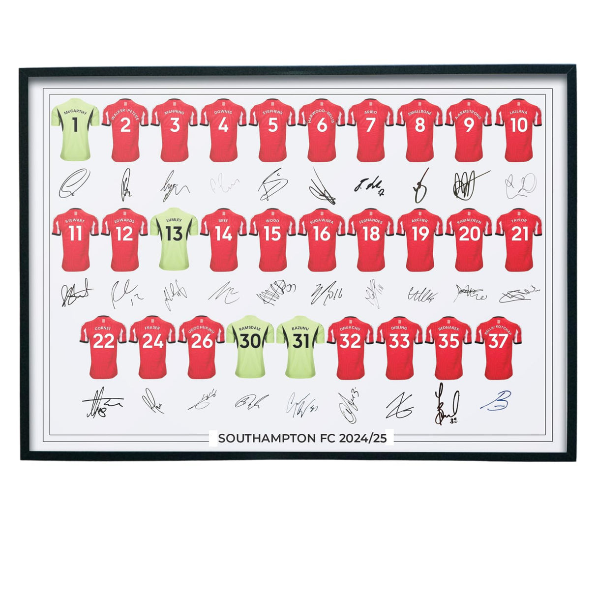Southampton FC Signed 2024-25 Team Poster Print Autographed By Full Squad, Southampton Gifts