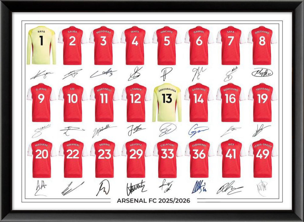 Arsenal FC Signed 2025-26 Signed Team Poster, Autographed By Full Squad, Choose Framed or Print Only