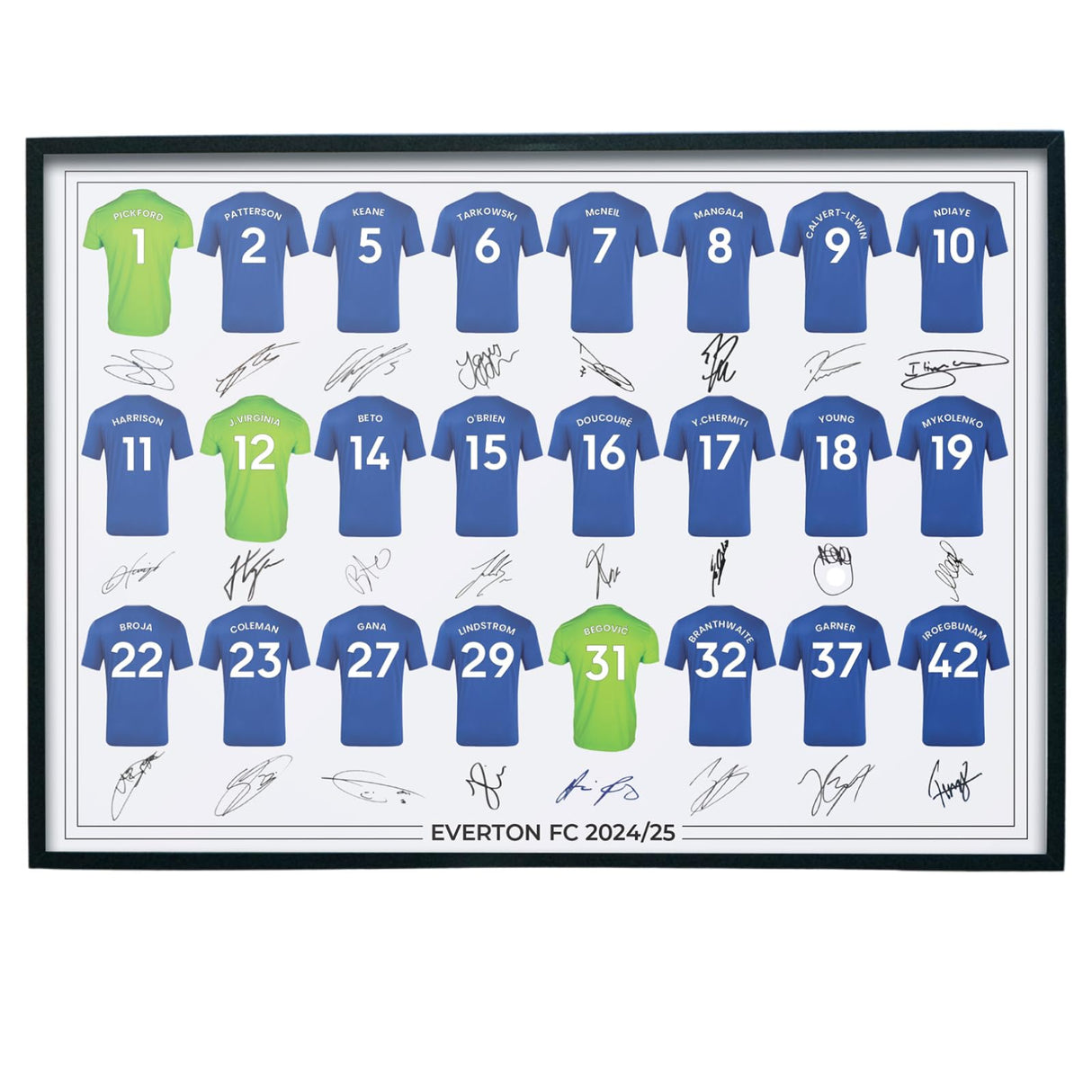 Everton FC Signed 2024-25 Team Poster Print Autographed By Full Squad, Everton Gifts