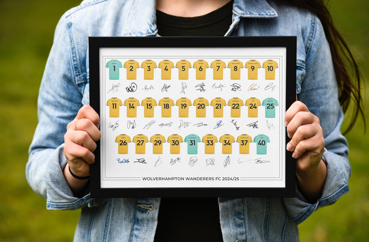 Wolverhampton Wanderers FC Signed 2024-25 Team Poster Print Autographed By Full Squad, Wolverhampton Wanderers Gifts