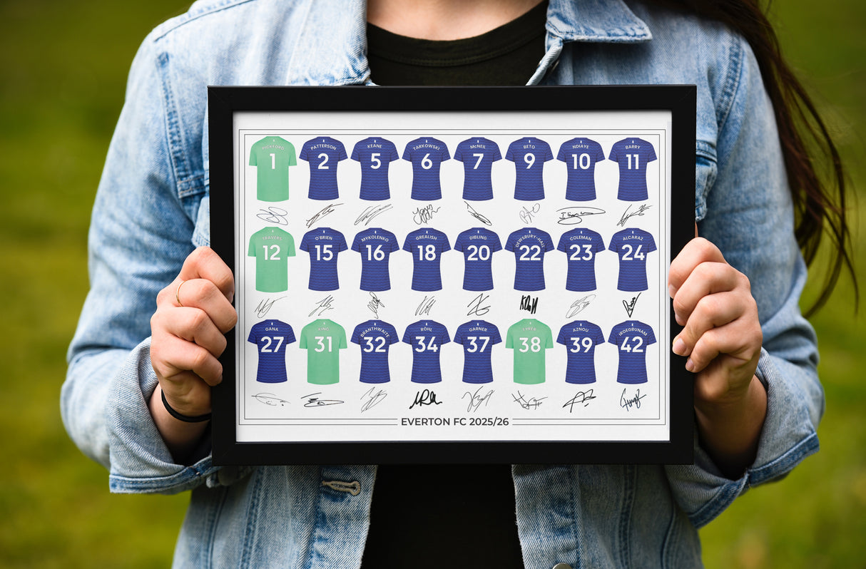 Everton FC Signed 2025-26 Signed Team Poster, Autographed By Full Squad, Choose Framed or Print Only