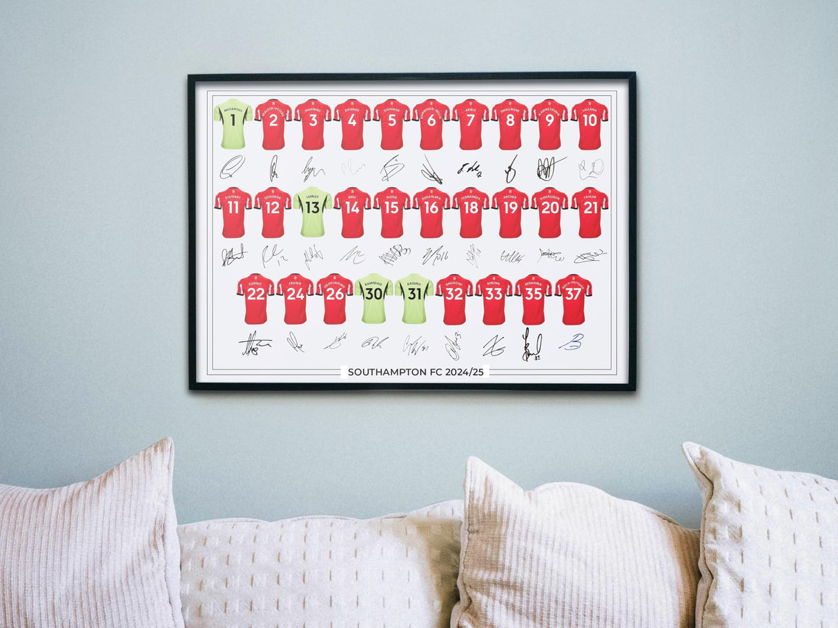 Southampton FC Signed 2024-25 Team Poster Print Autographed By Full Squad, Southampton Gifts