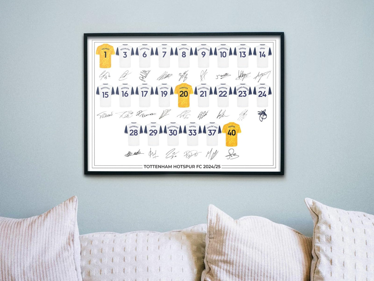 Tottenham Hotspur FC Signed 2024-25 Team Poster Print Autographed By Full Squad, Tottenham Hotspur Gifts