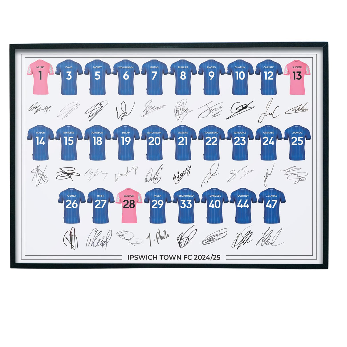 Ipswich Town FC Signed 2024-25 Team Poster Print Autographed By Full Squad, Ipswich Town Gifts