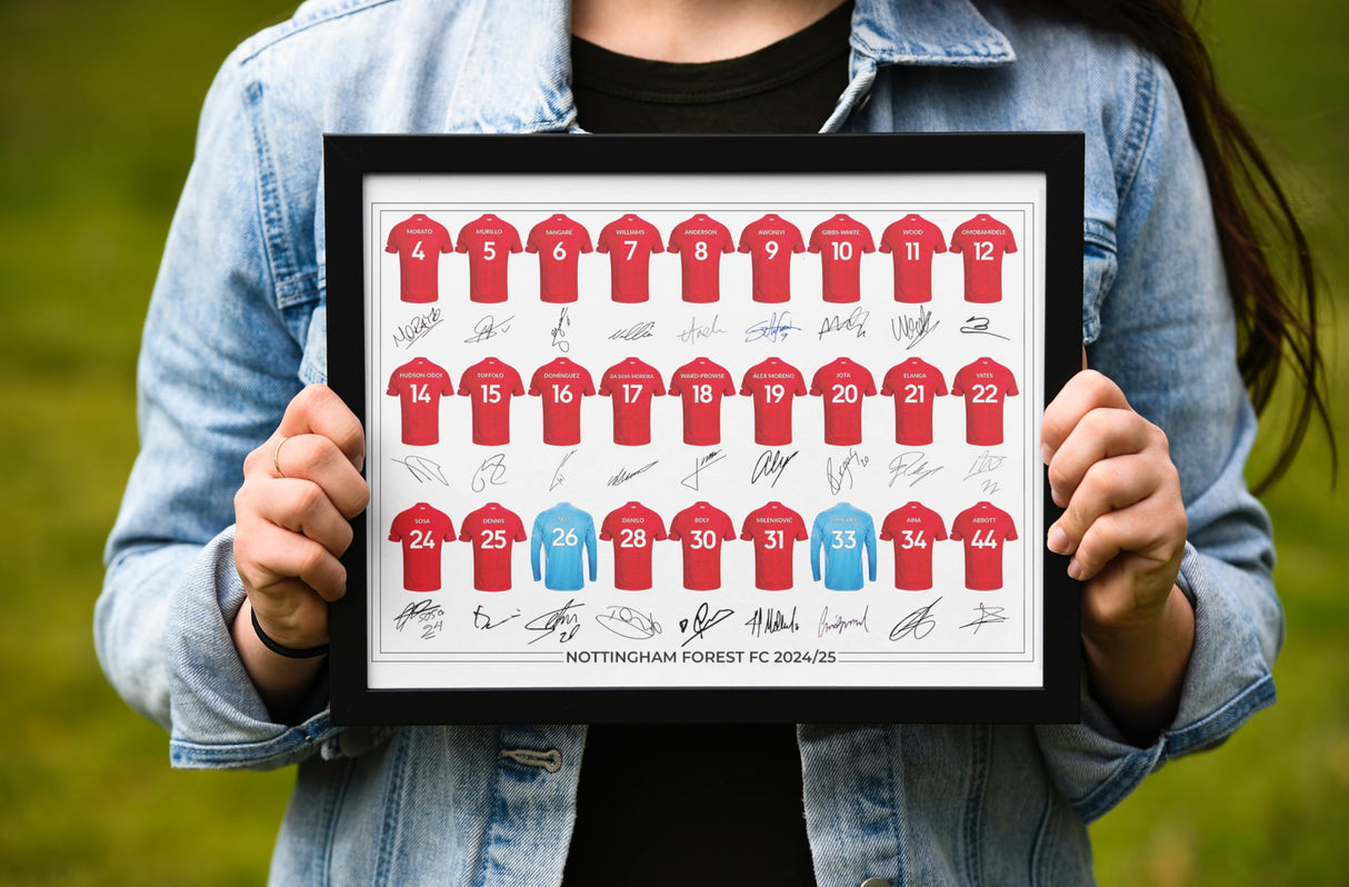 Nottingham Forest FC Signed 2024-25 Team Poster Print Autographed By Full Squad, Nottingham Forest Gifts