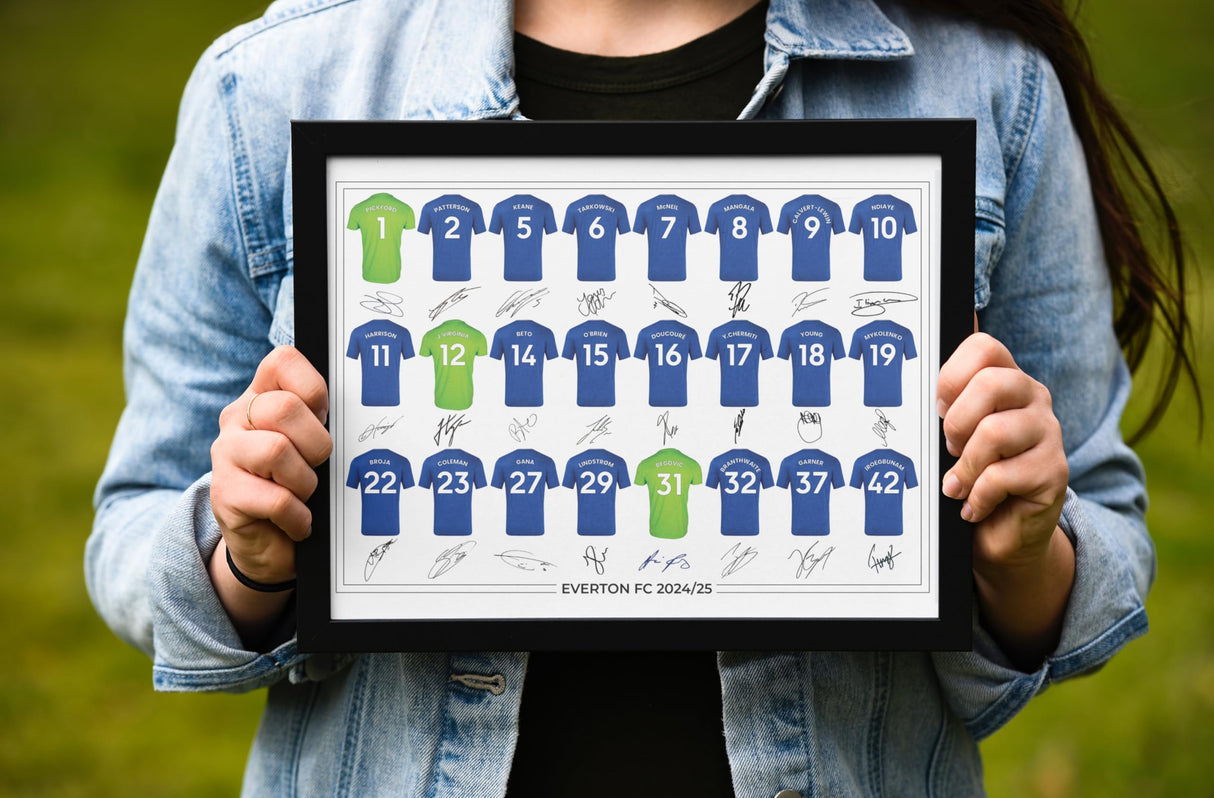 Everton FC Signed 2024-25 Team Poster Print Autographed By Full Squad, Everton Gifts